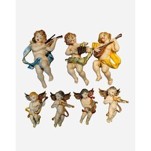7 Vintage Angel Cherub Ornament Italy Hand Painted